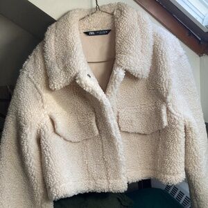 ZARA Faux Fur Cropped Teddy Jacket (L)